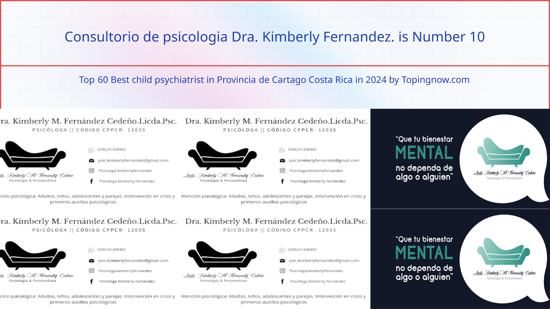 Consultorio de psicologia Dra. Kimberly Fernandez.: Top 60 Best child psychiatrist in Provincia de Cartago Costa Rica in 2024