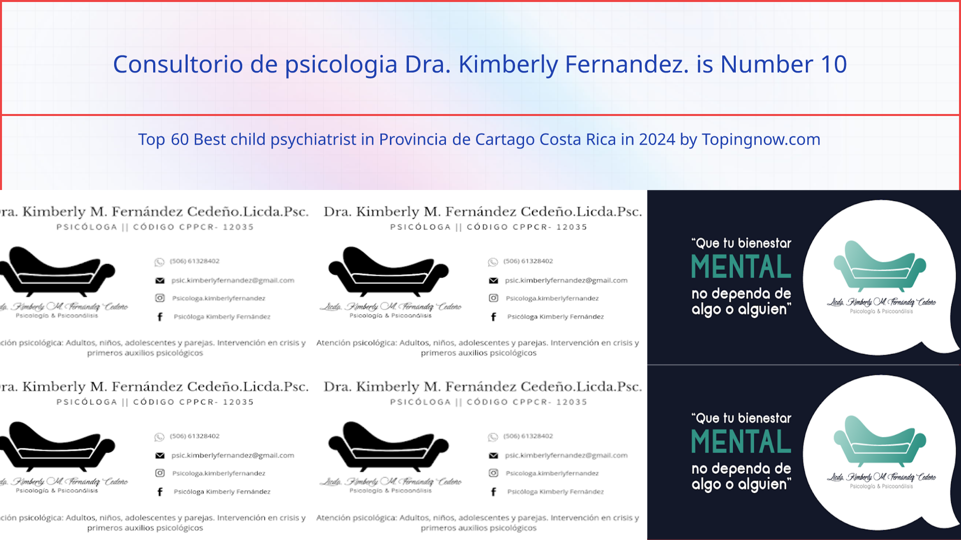 Consultorio de psicologia Dra. Kimberly Fernandez.: Top 60 Best child psychiatrist in Provincia de Cartago Costa Rica in 2025