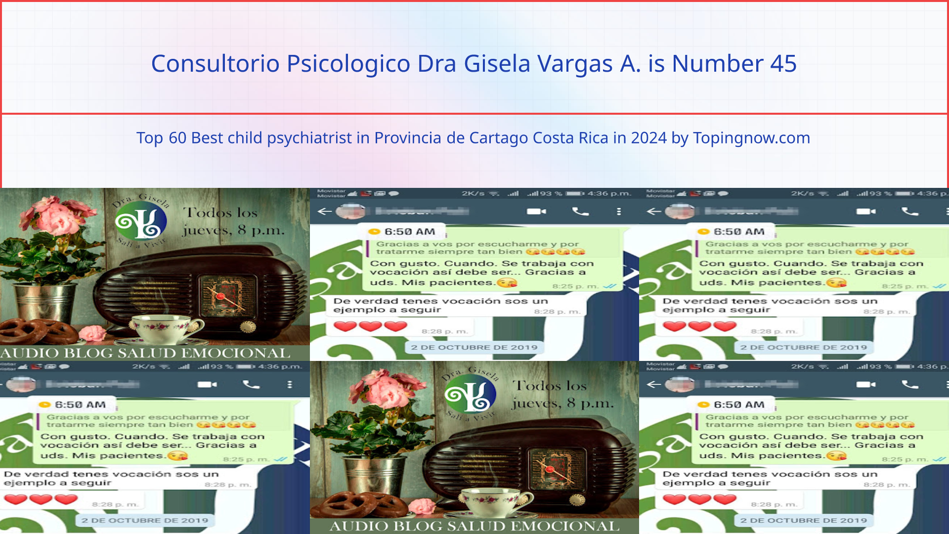Consultorio Psicologico Dra Gisela Vargas A.: Top 60 Best child psychiatrist in Provincia de Cartago Costa Rica in 2024