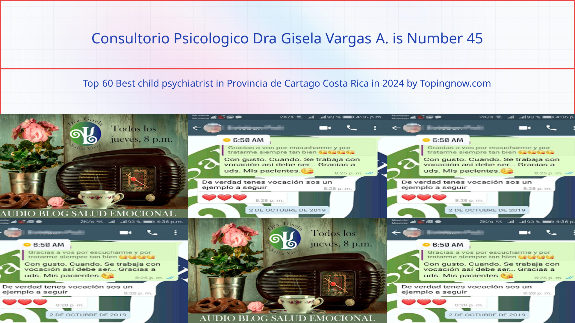 Consultorio Psicologico Dra Gisela Vargas A.: Top 60 Best child psychiatrist in Provincia de Cartago Costa Rica in 2025