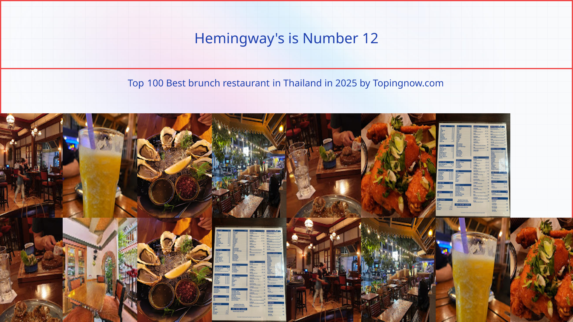 Hemingway's: Top 100 Best brunch restaurant in Thailand in 2025
