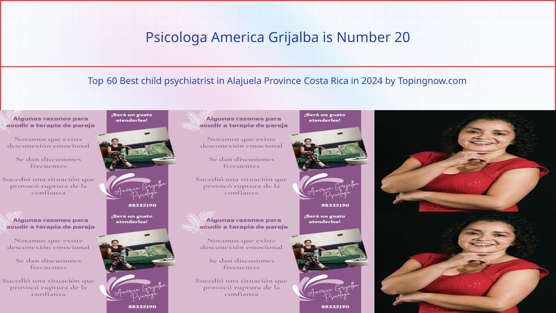 Psicologa America Grijalba: Top 60 Best child psychiatrist in Alajuela Province Costa Rica in 2024