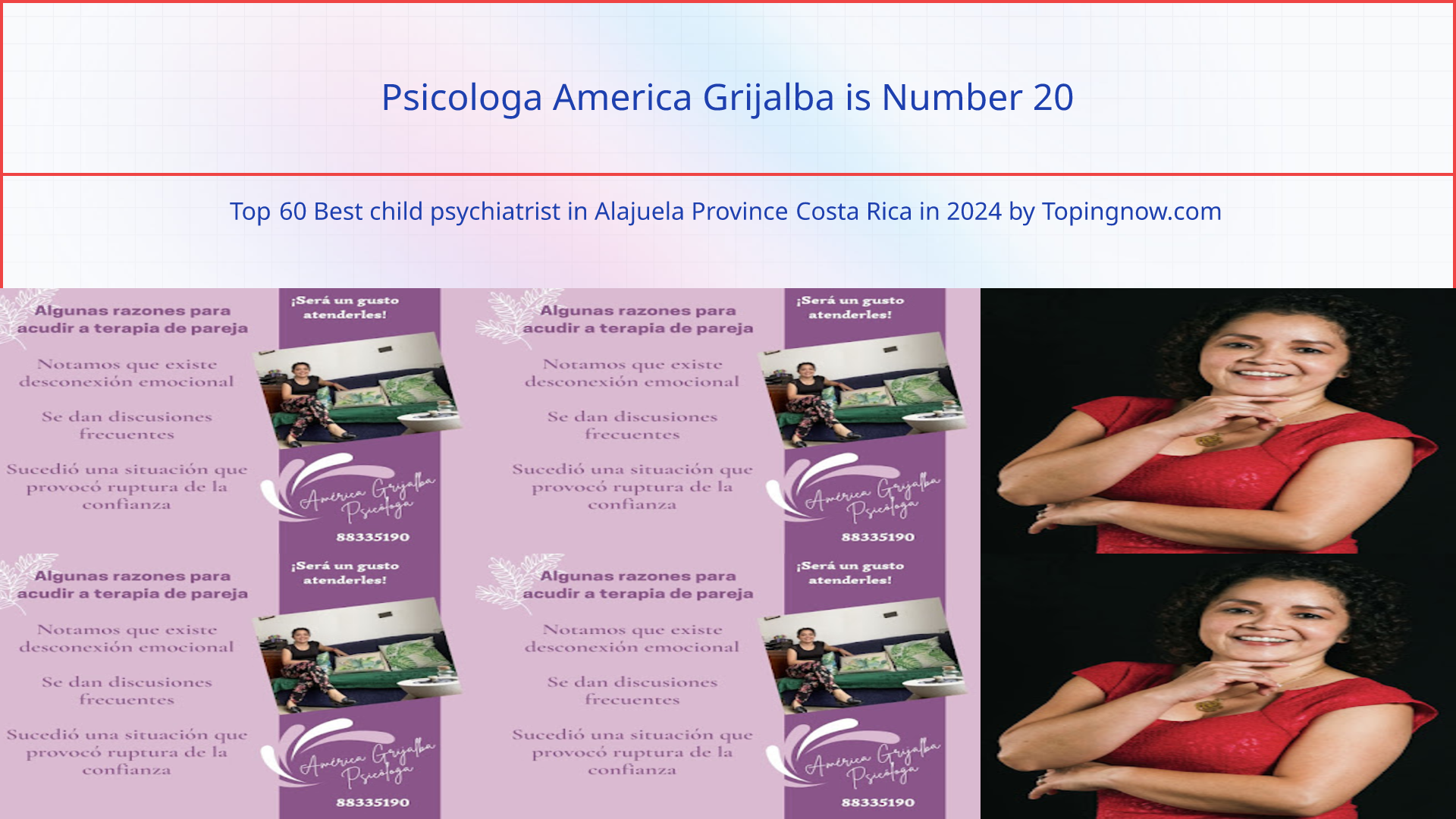 Psicologa America Grijalba: Top 60 Best child psychiatrist in Alajuela Province Costa Rica in 2025