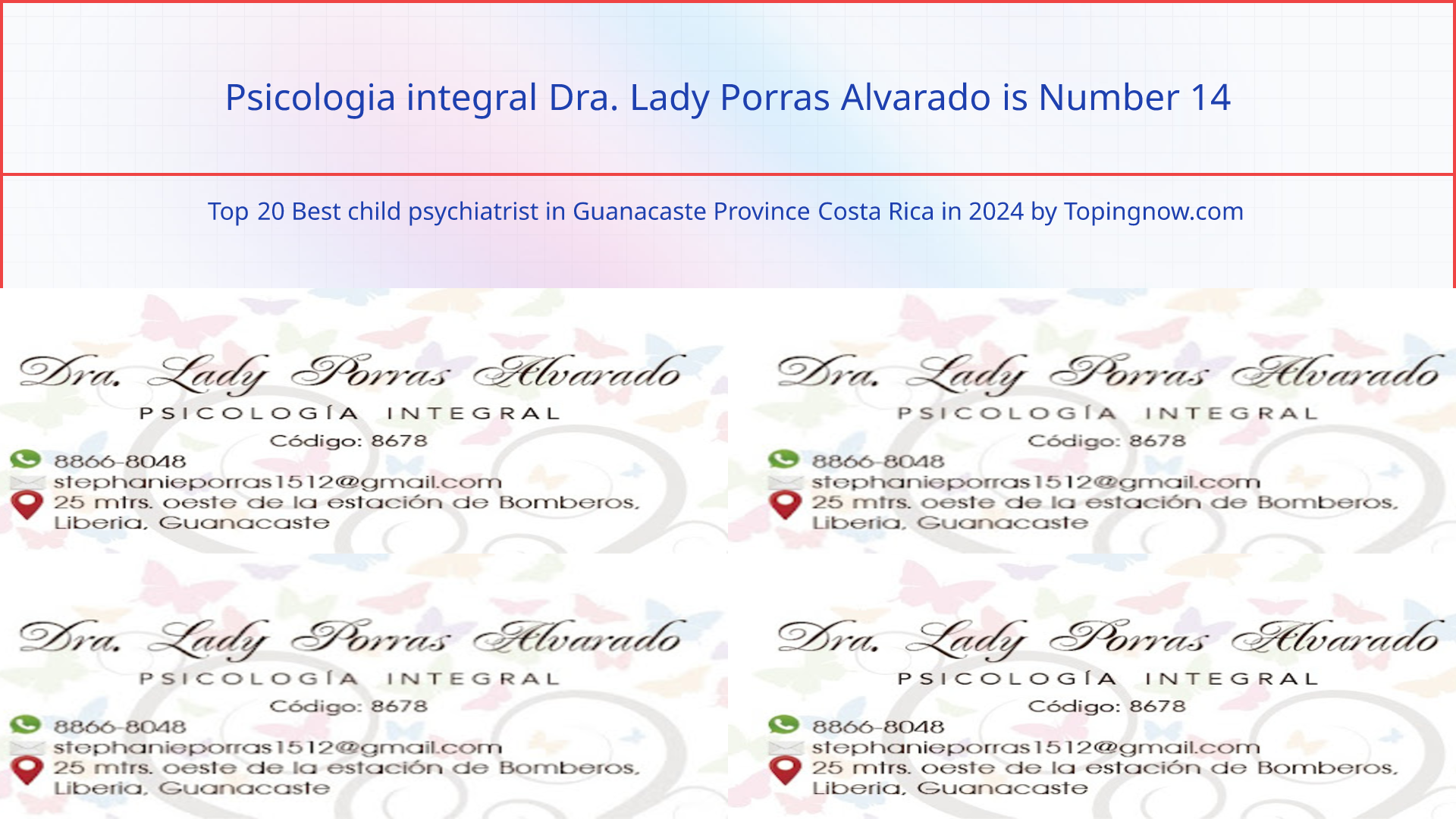 Psicologia integral Dra. Lady Porras Alvarado: Top 20 Best child psychiatrist in Guanacaste Province Costa Rica in 2024