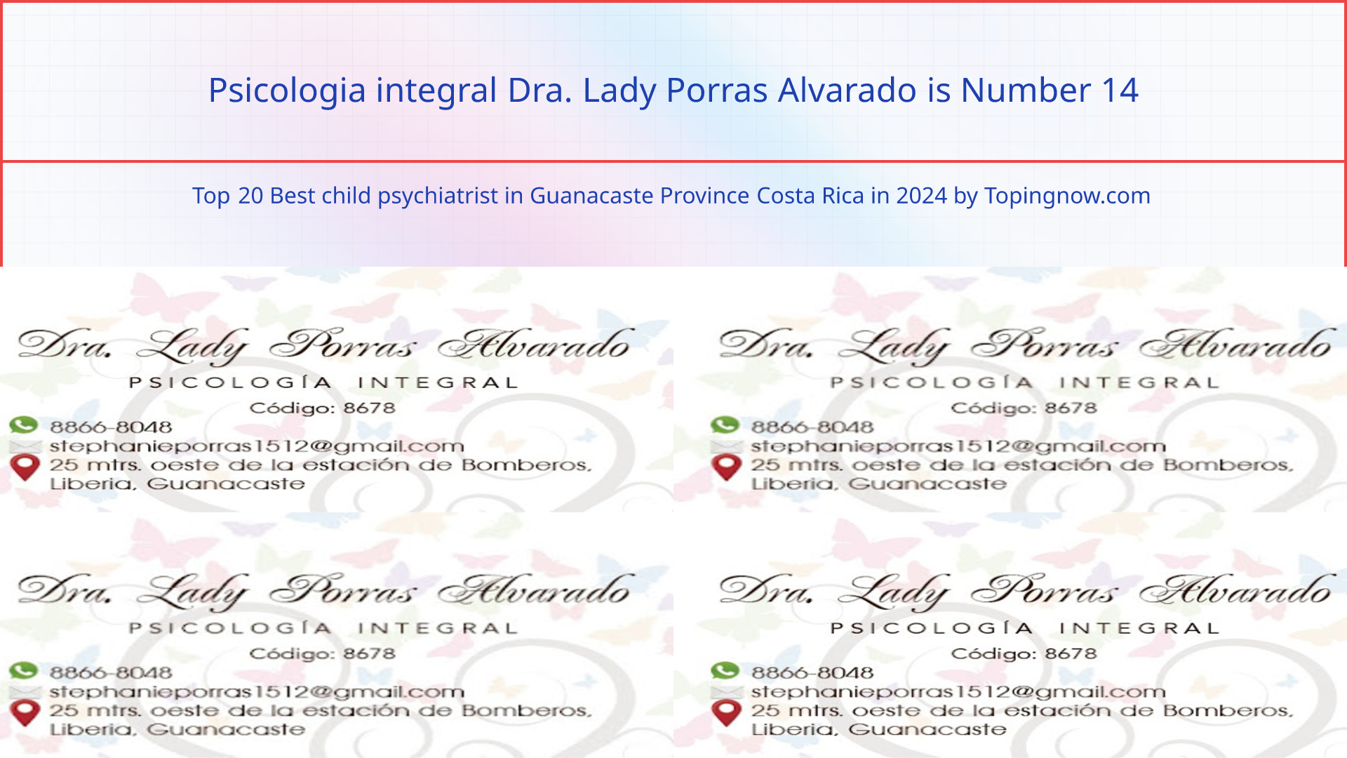 Psicologia integral Dra. Lady Porras Alvarado: Top 20 Best child psychiatrist in Guanacaste Province Costa Rica in 2025