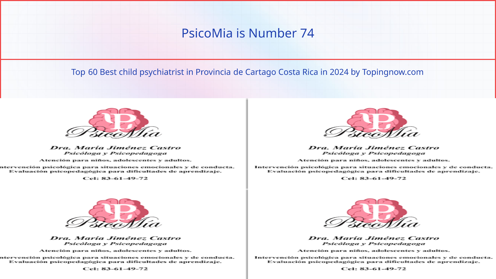 PsicoMia: Top 60 Best child psychiatrist in Provincia de Cartago Costa Rica in 2024