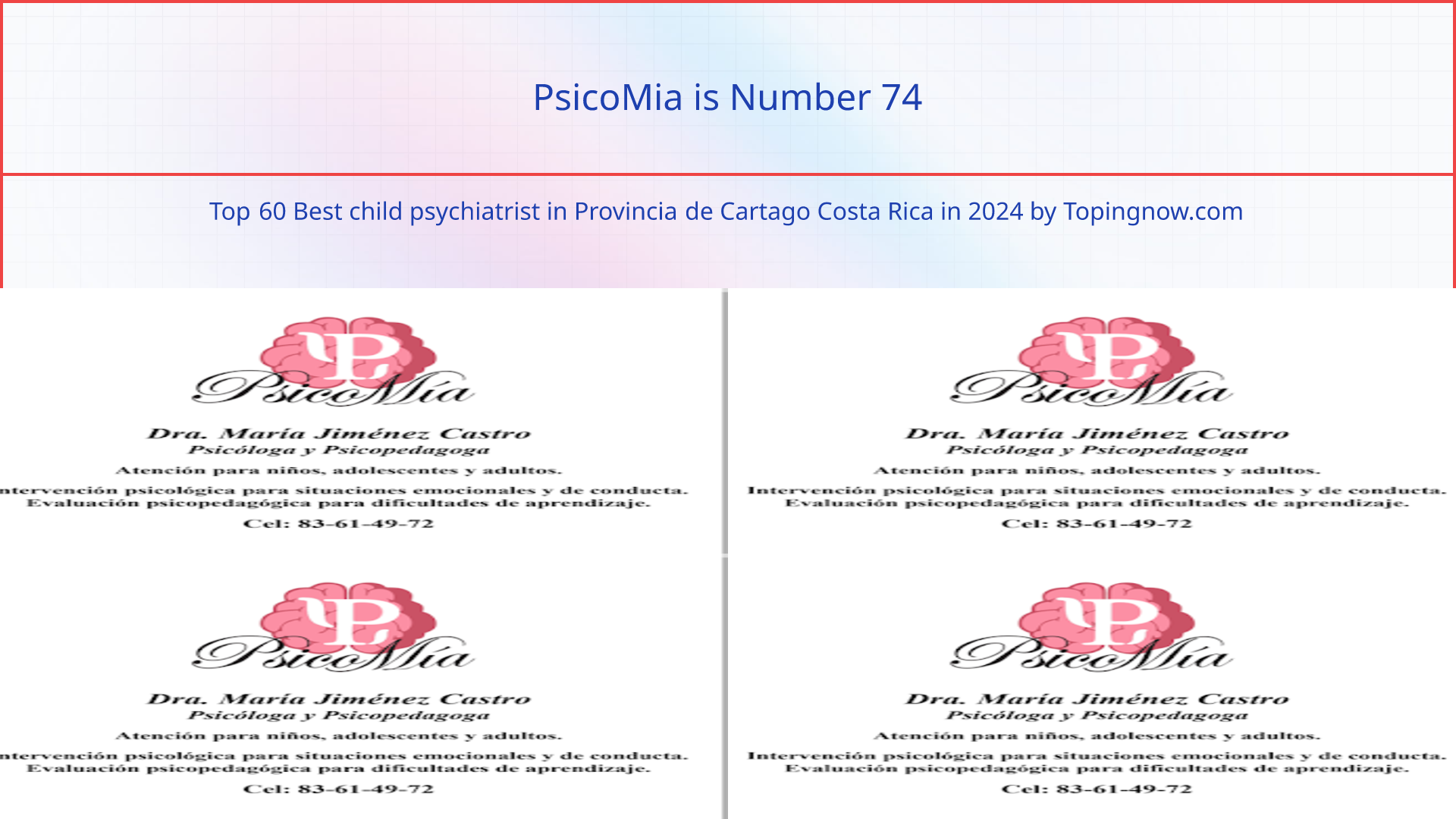 PsicoMia: Top 60 Best child psychiatrist in Provincia de Cartago Costa Rica in 2025