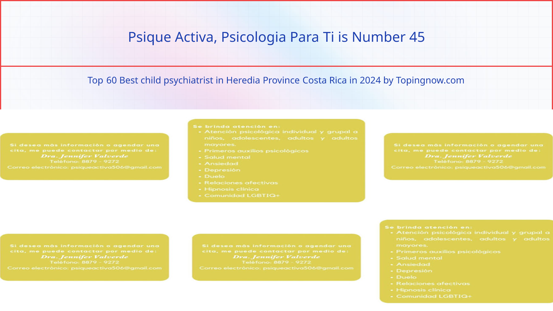 Psique Activa, Psicologia Para Ti: Top 60 Best child psychiatrist in Heredia Province Costa Rica in 2024
